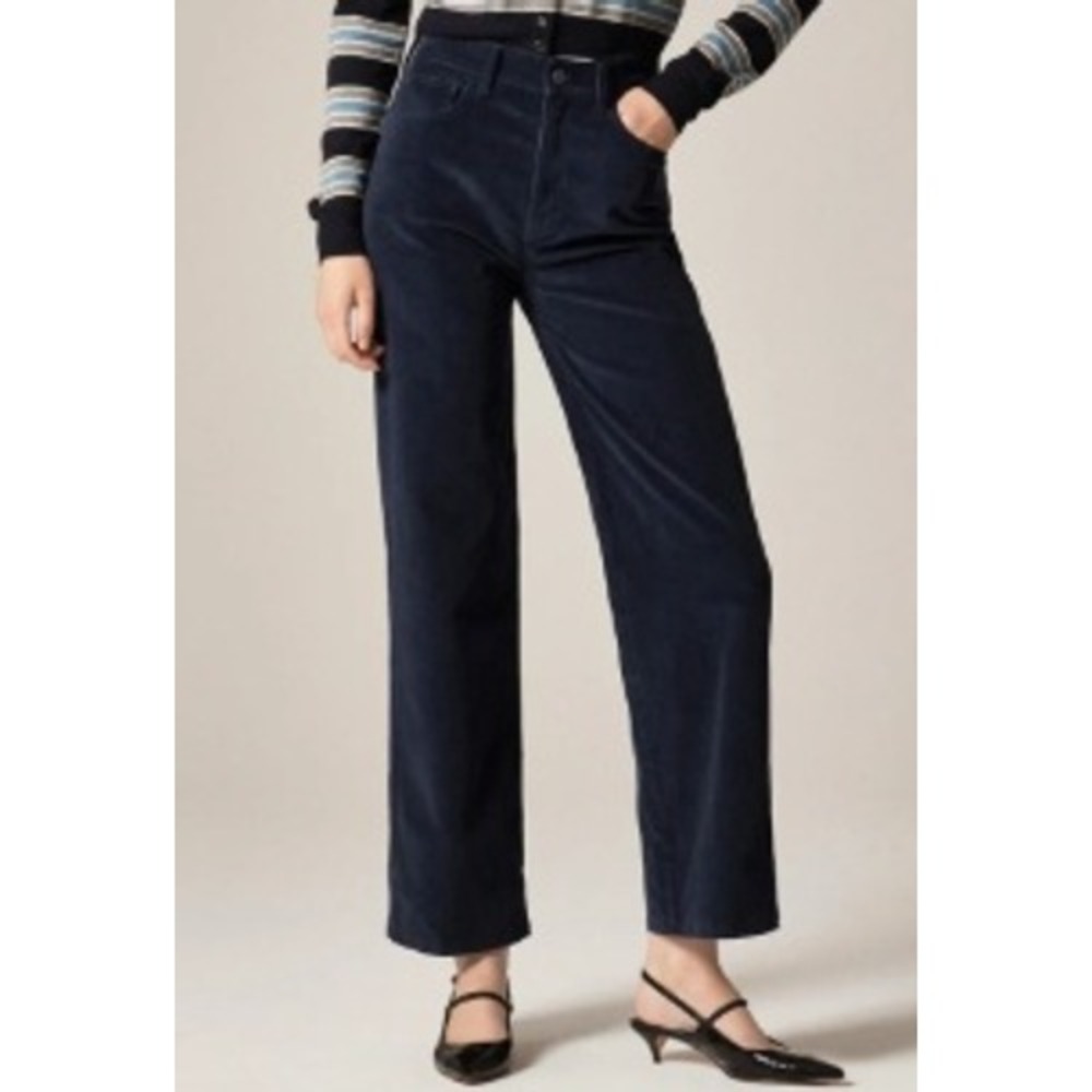 J.Crew Slim-Wide Corduroy Pants Navy Blue High Rise Wide Leg 8T Dark Academia